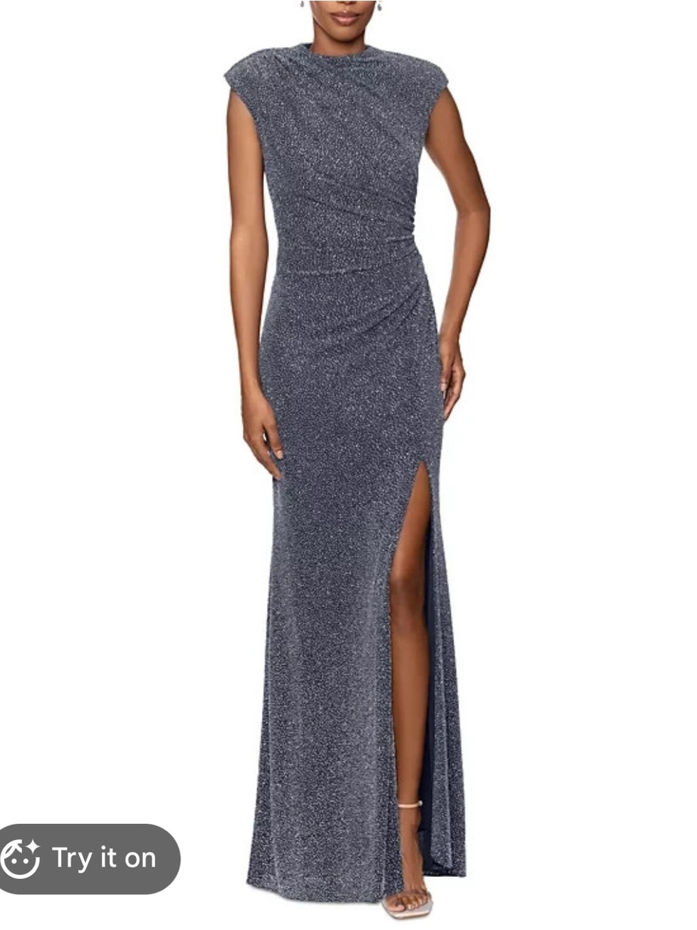 Betsy Adam Black Sparkle Evening Gown - Elegant Ruched Maxi Dress
